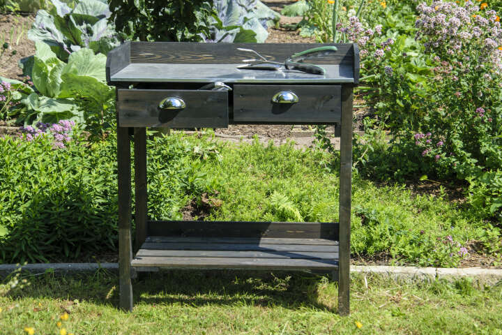 dobar Pflanztisch mit 2 Schubladen, schwarz